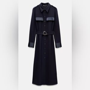 Midi Belted Navy Shirt Dress
